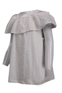 KD059 設計兒童淨色T恤 露肩 露膊 大領 童裝供應商  斜 肩 t 恤